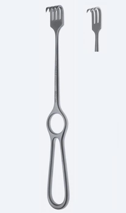 Гачок (ретрактори) хірургічні, Volkmann, фіг. 2, гострокінцеві, розмір леза 9 x 13 мм, загальна довжина 220 мм. Бренд - Asanus Medizintechnik Gmb, Німеччина